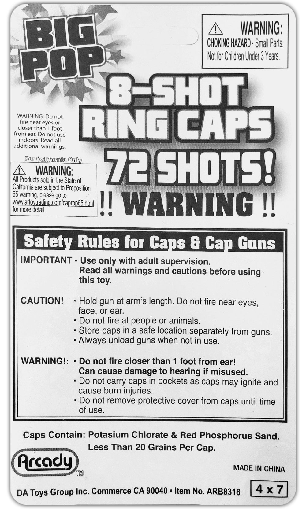 8 Shot Ring Caps : 72 Shots : 9 Red Rings : Cap Guns Refills